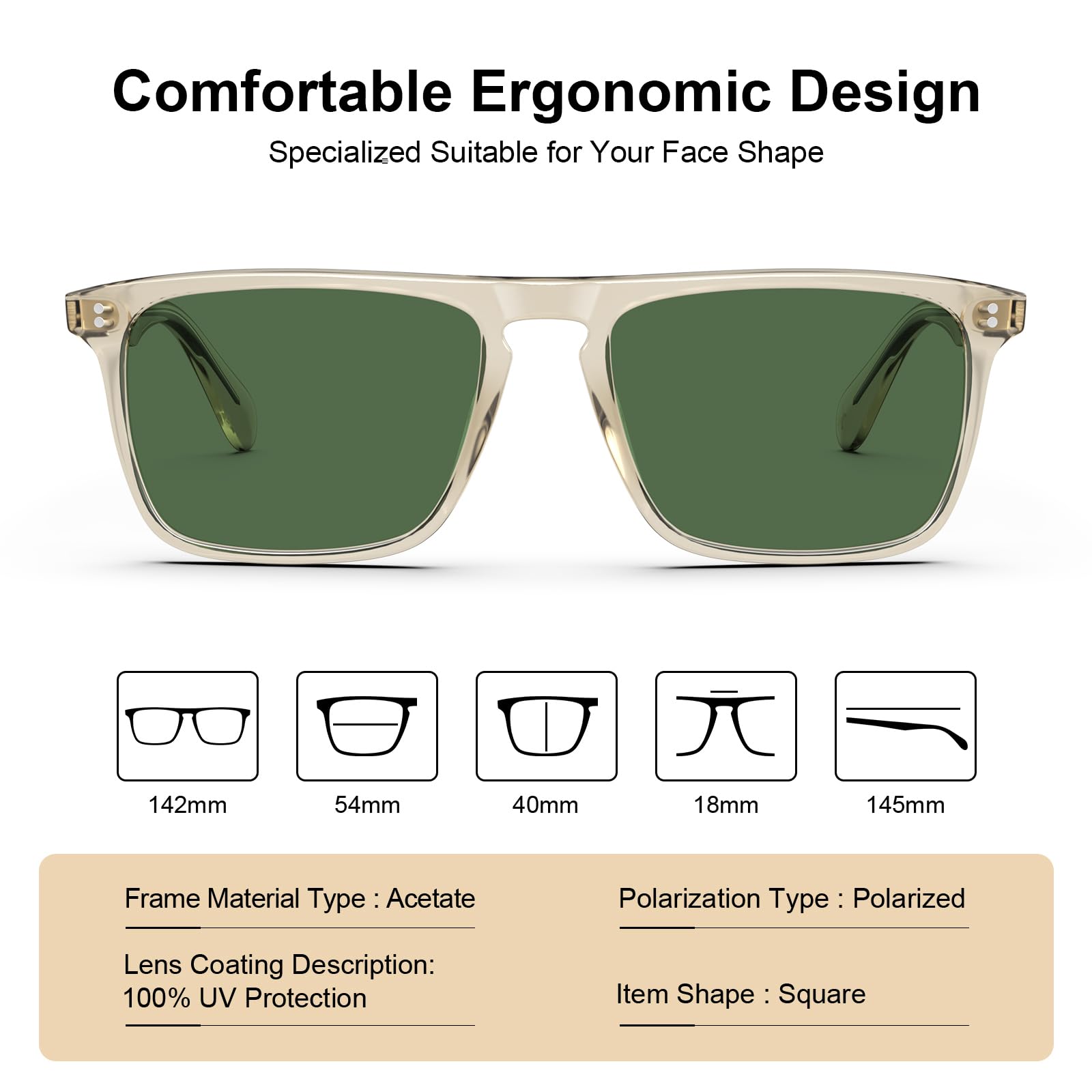CARFIA Retro Polarized Sunglasses for Men UV Protection Hand-crafted Acetate Frame Fashion Cool Sun Glasses CA53572