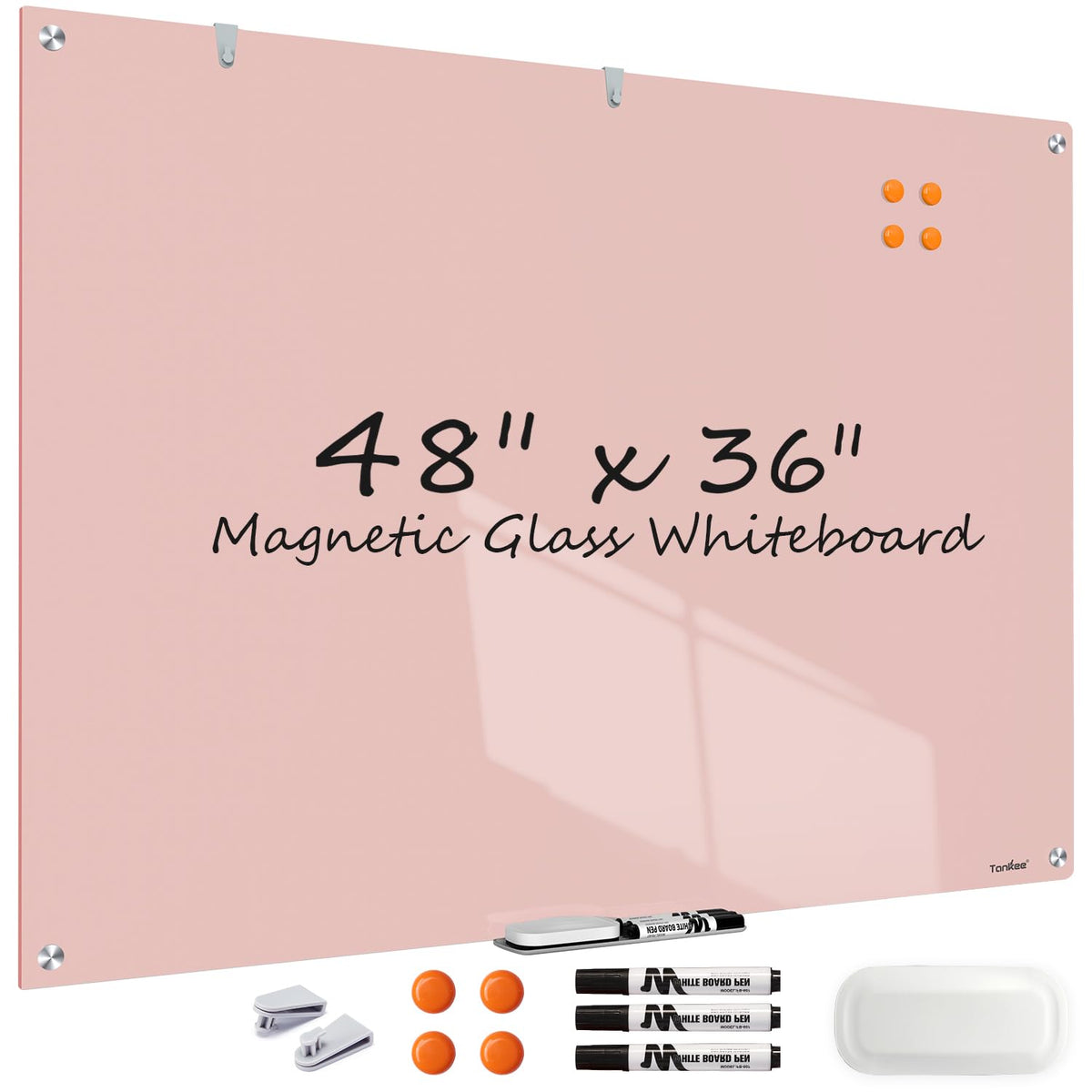 Dry Erase Board Black Magnetic Glass Whiteboard, TANKEE Modern Large Frameless Tempered Glass White Board for Wall, Office, School, Home, 36” x 24”, 3' x 2' White Board