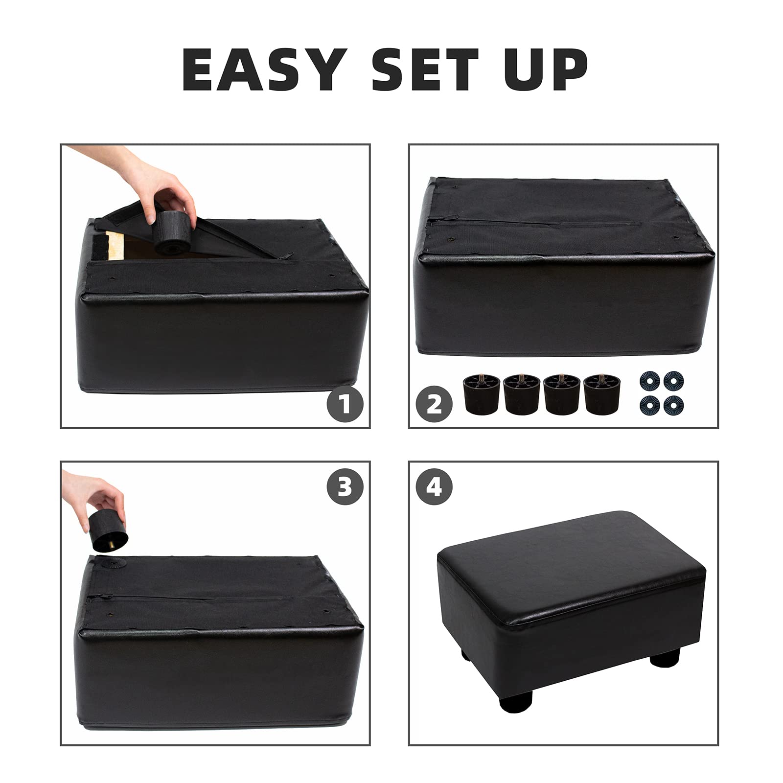 CAROLMADE Small Foot Stool Ottoman Footstool with Legs Under Desk Footrest for Living Room Bedroom and Office, Black