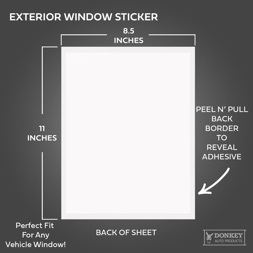 Window Stickers for Car Dealers -Plain Blank White - Exterior, 'Outdoor' | 8.5" x 11" | (100 Pack) (Laser Printer Only) (Adhesive)