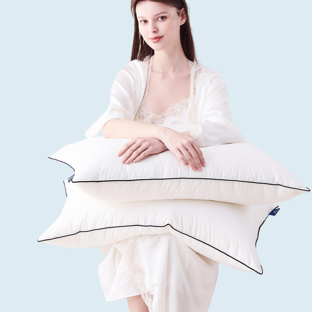 Feather Down Pillows Standard Size Set of 2, Luxury Hotel Collection Bed Pillow 2 Pack, Airyfil™ Powered Fillings & Feathers Pillow，Fluffy Plush for Side Sleepers,Firm, 20x26 in.
