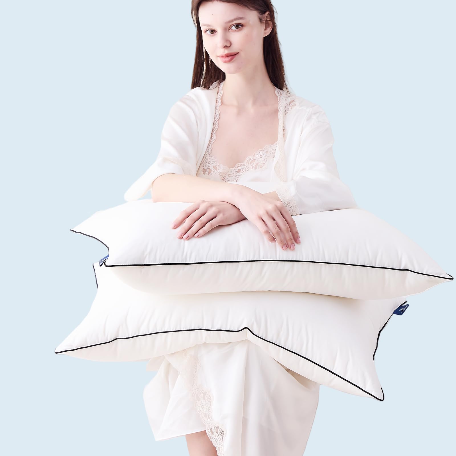 Feather Down Pillows Standard Size Set of 2, Luxury Hotel Collection Bed Pillow 2 Pack, Airyfil™ Powered Fillings & Feathers Pillow，Fluffy Plush for Side Sleepers,Firm, 20x26 in.