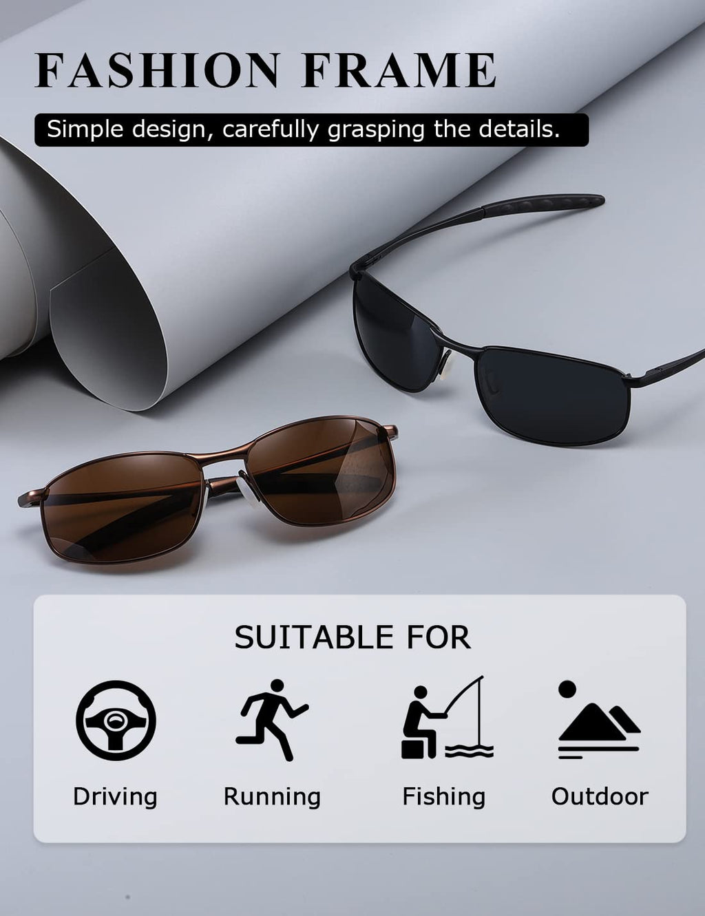 AEVOGUE Polarized Sunglasses For Men Rectangle Metal Frame Retro Sun Glasses AE0395