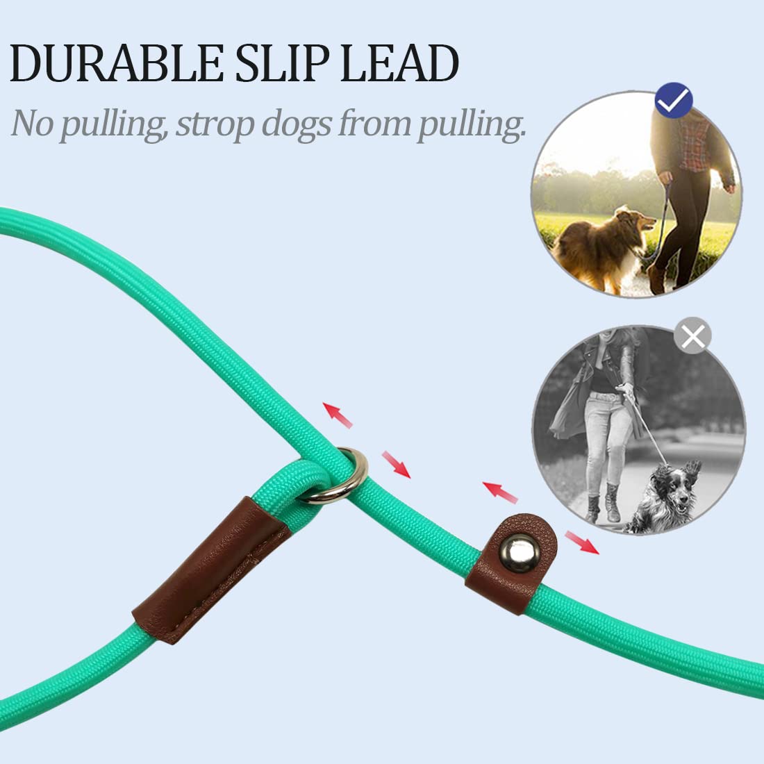 MayPaw Slip Lead Control Leash for Dogs No Pull, 13+ Colors Classic Dog Lead 7 FT Pet Slip Leash, 1/4” Rope Leashes for Small Medium Animals (7ft*1/4", Black)