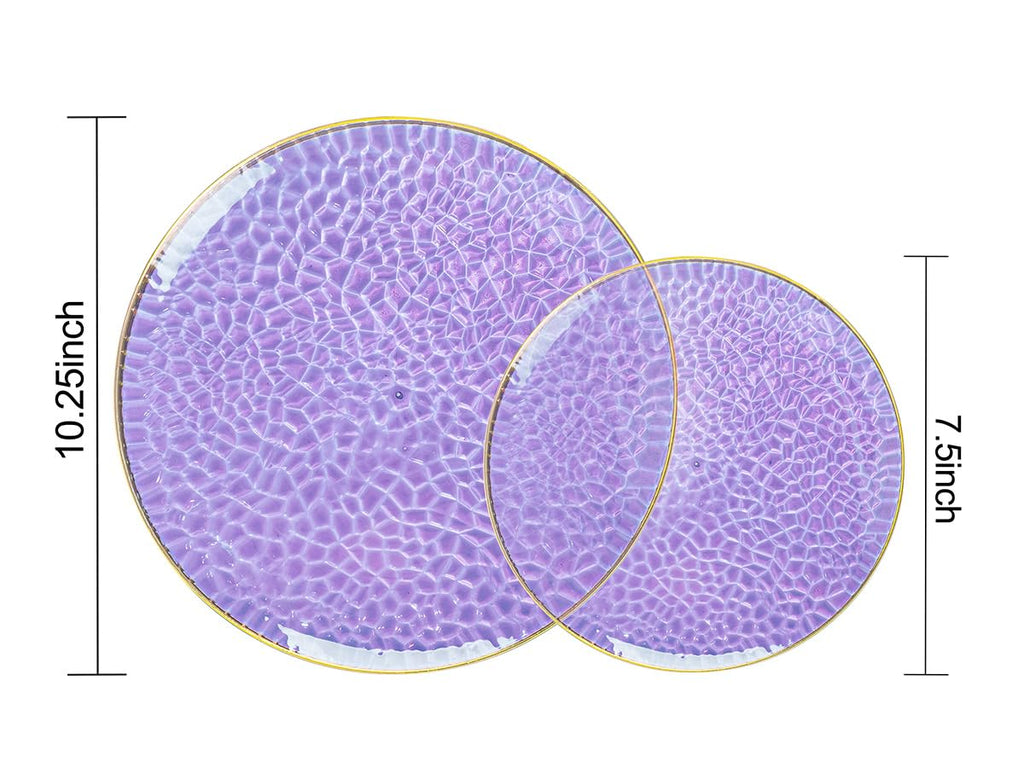 Rubtlamp 100Pcs Amber Gold Plastic Plates, Disposable Plates With Gold Rim, Heavy-duty Party Platos, Hammered Plastic Plates Include 50 Clear Dessert Plates, 50 Dinner Plates for Party