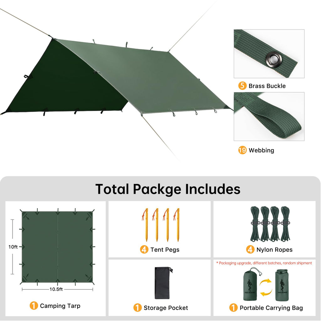 Free Soldier Waterproof Portable Tarp Multifunctional Outdoor Camping Traveling Awning Backpacking Tarp shelter Rain Tarp