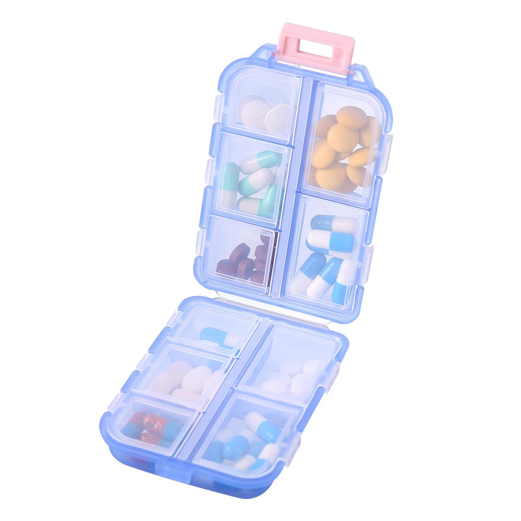 1Pack Travel Pill Organizer - 10 Compartments Pill Case, Compact and Portable Pill Box, Perfect for On-The-Go Storage, Pill Holder for Purse Blue