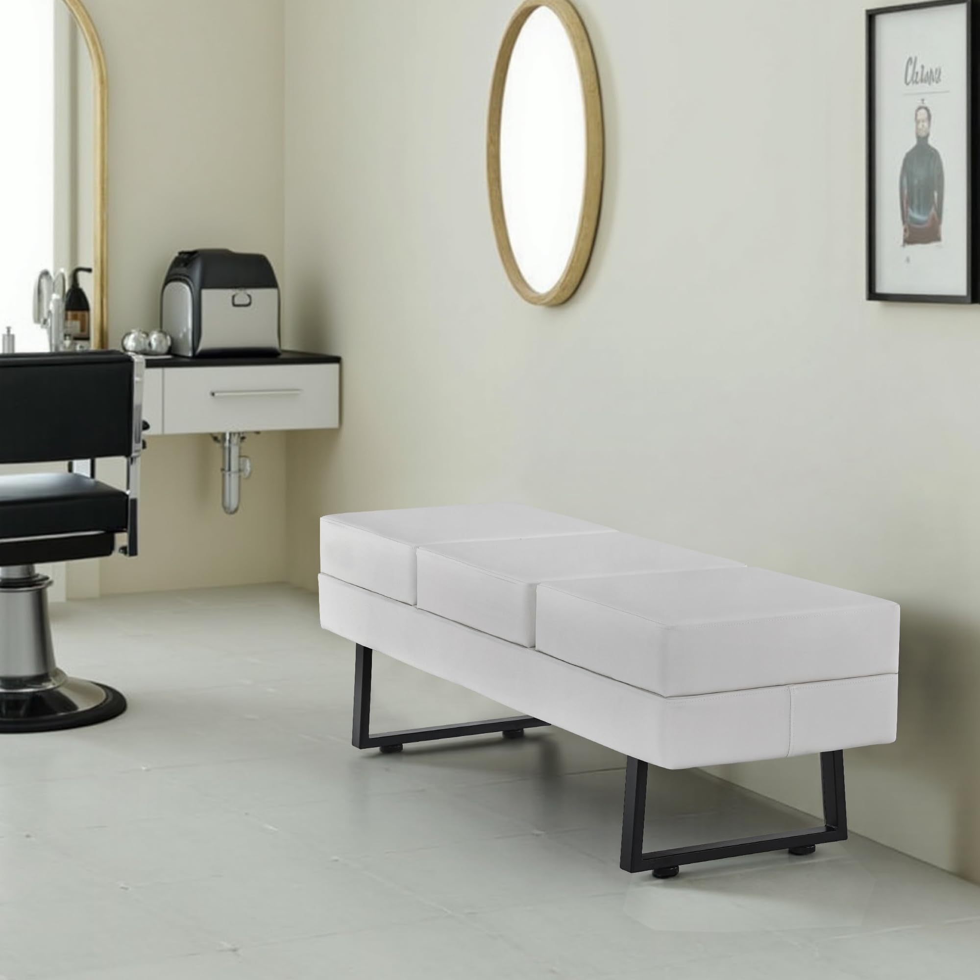 BarberPub Waiting Room Chairs, Heavy Duty Office Guest Reception Bench, Faux Leather Upholstered Lobby Chairs for Salon, Conference Room 7008 (Black)
