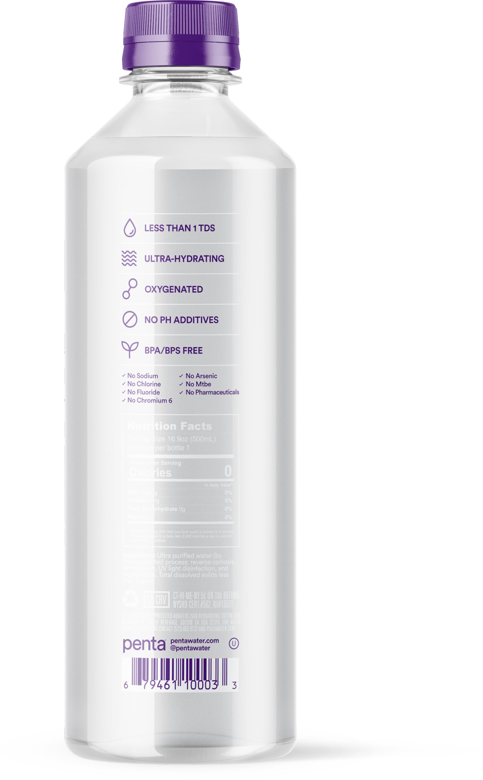 Penta Ultra-Purified Water, Oxygen Infused Natural pH Hydration, Solar-Powered 13 Step Purification Process,16.9 Fl Oz (Pack of 24)