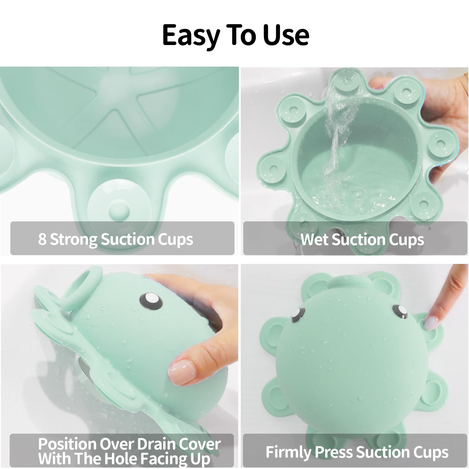 Bathroom Bathtub Overflow Drain Cover- Silicone Bath Tub Drain Cover, Tub Overflow Drain Stopper with Suction Cups, Adds Inches of Water for Deeper Bath, Cute Bathroom Accessories, Baby Blue