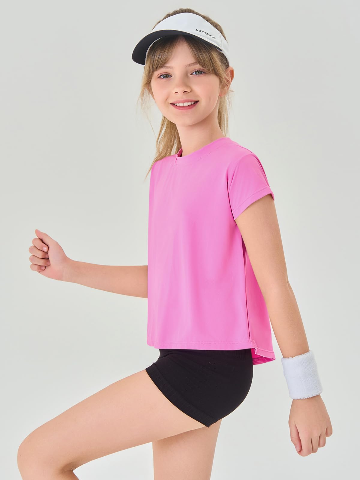 Haloumoning Girls Loose Athletic Shirts Short Sleeve Crop Tops Kids Quick Dry Gym Yoga Tees 5-14 Years