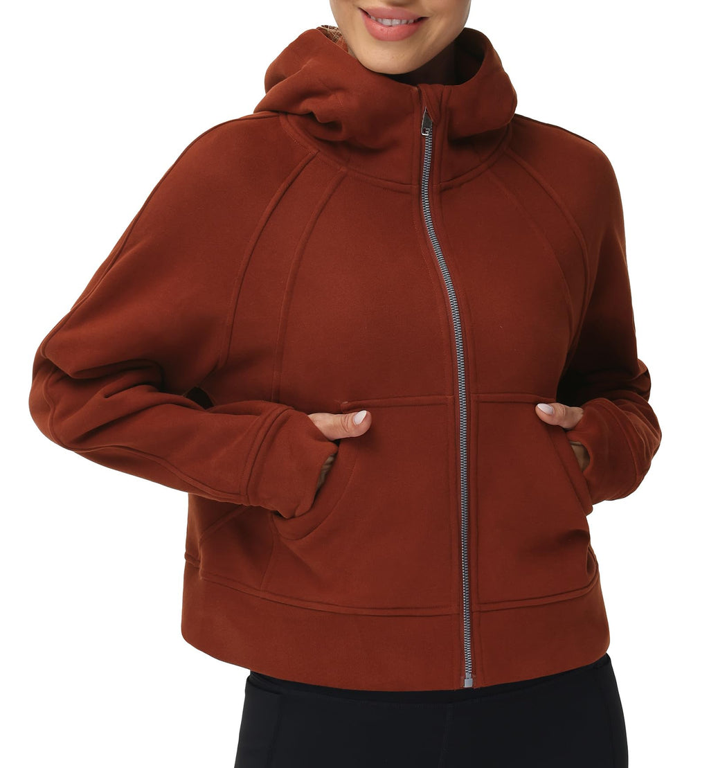 THE GYM PEOPLE Women's Full-Zip Up Hoodies Jacket Fleece Workout Crop Tops Sweatshirts with Pockets Thumb Hole