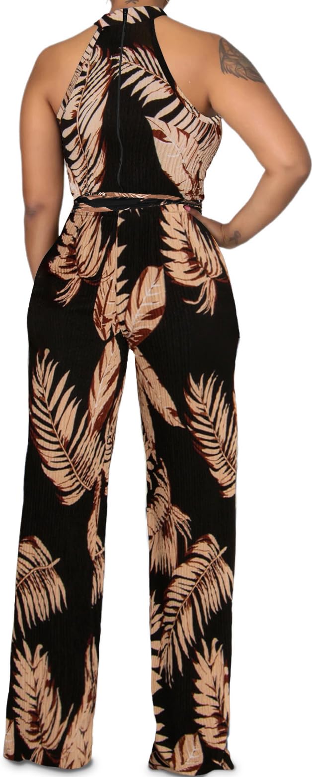 Jumpsuit for Women Sexy Elegant Long Straight Pants Cocktail Printing Jumpsuits Party Club with Zipper