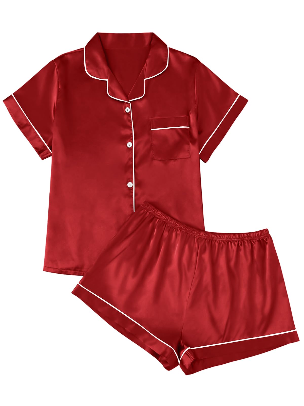LILLUSORY Silk Satin Pajama Set for Women 2 Piece Lounge Pjs Winter Matching Summer Sleepwear Button Down Shirt Shorts