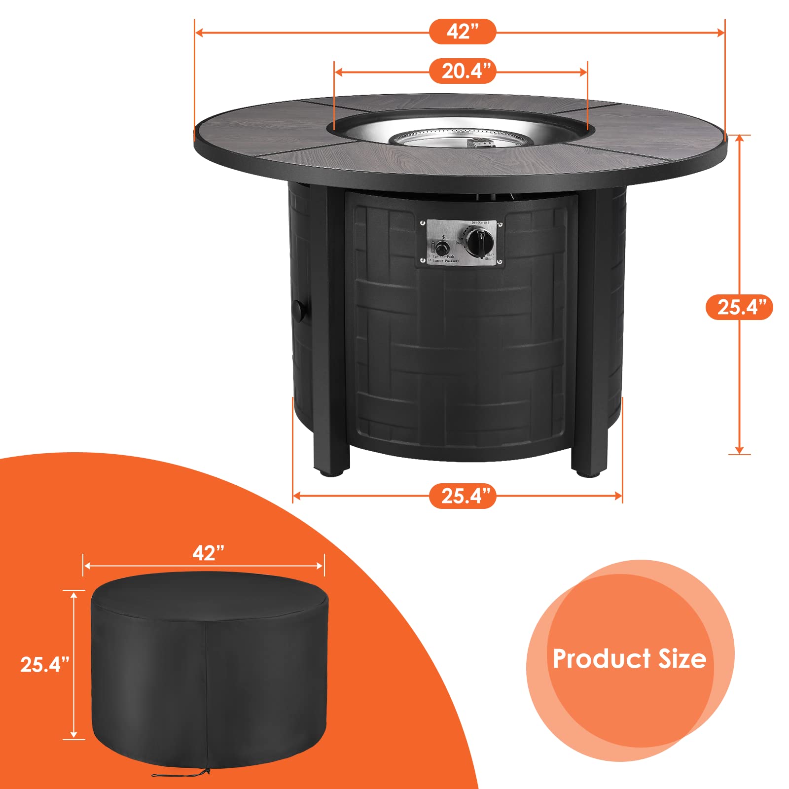 TLGREEN Propane Fire Pit Table 30 Inch Round – 50,000 BTU Outdoor Fire Pit with Lid, Converts to Patio Coffee Table, Certified, Includes Waterproof Cover & Blue Fire Glass(Grey)