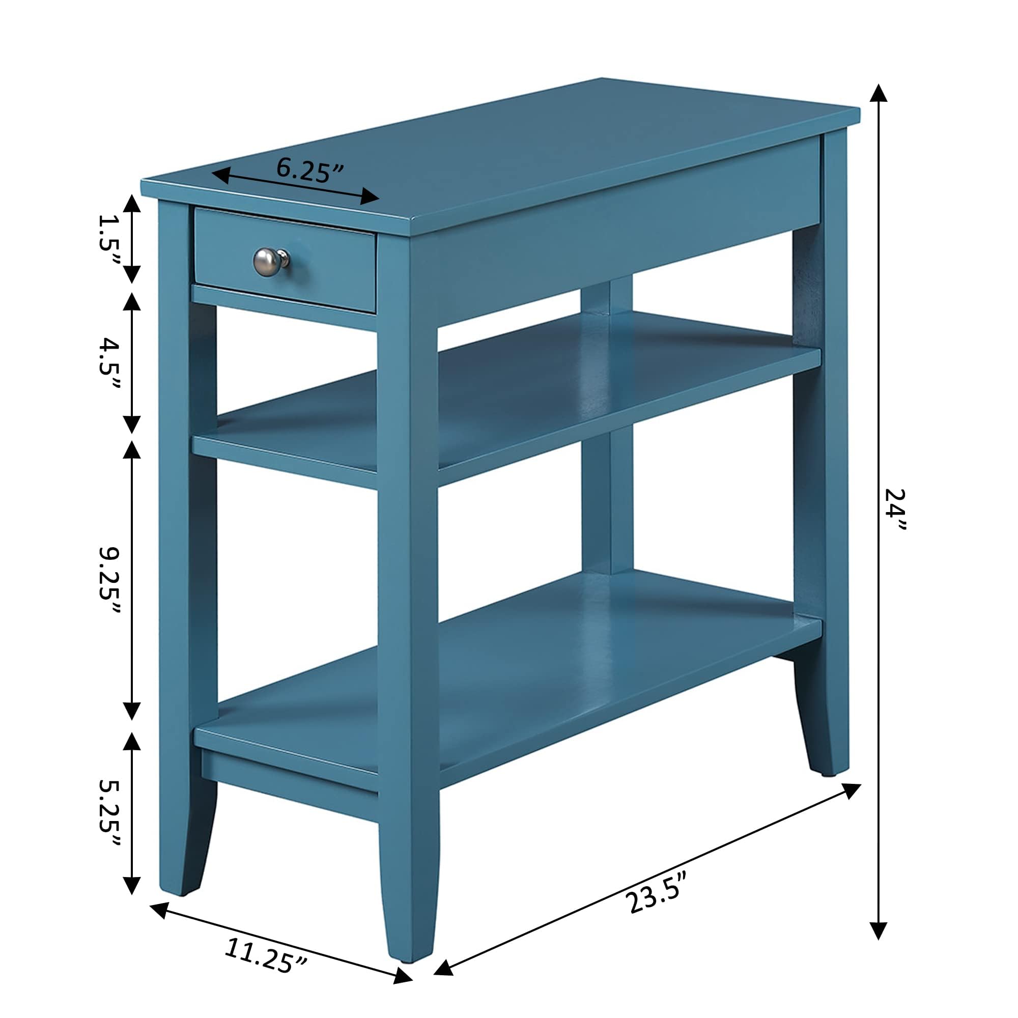 Convenience Concepts American Heritage Chairside End Table with Drawer 23.5" - Classic Living Room Table with Storage Shelf, Bedroom Nightstand, Black