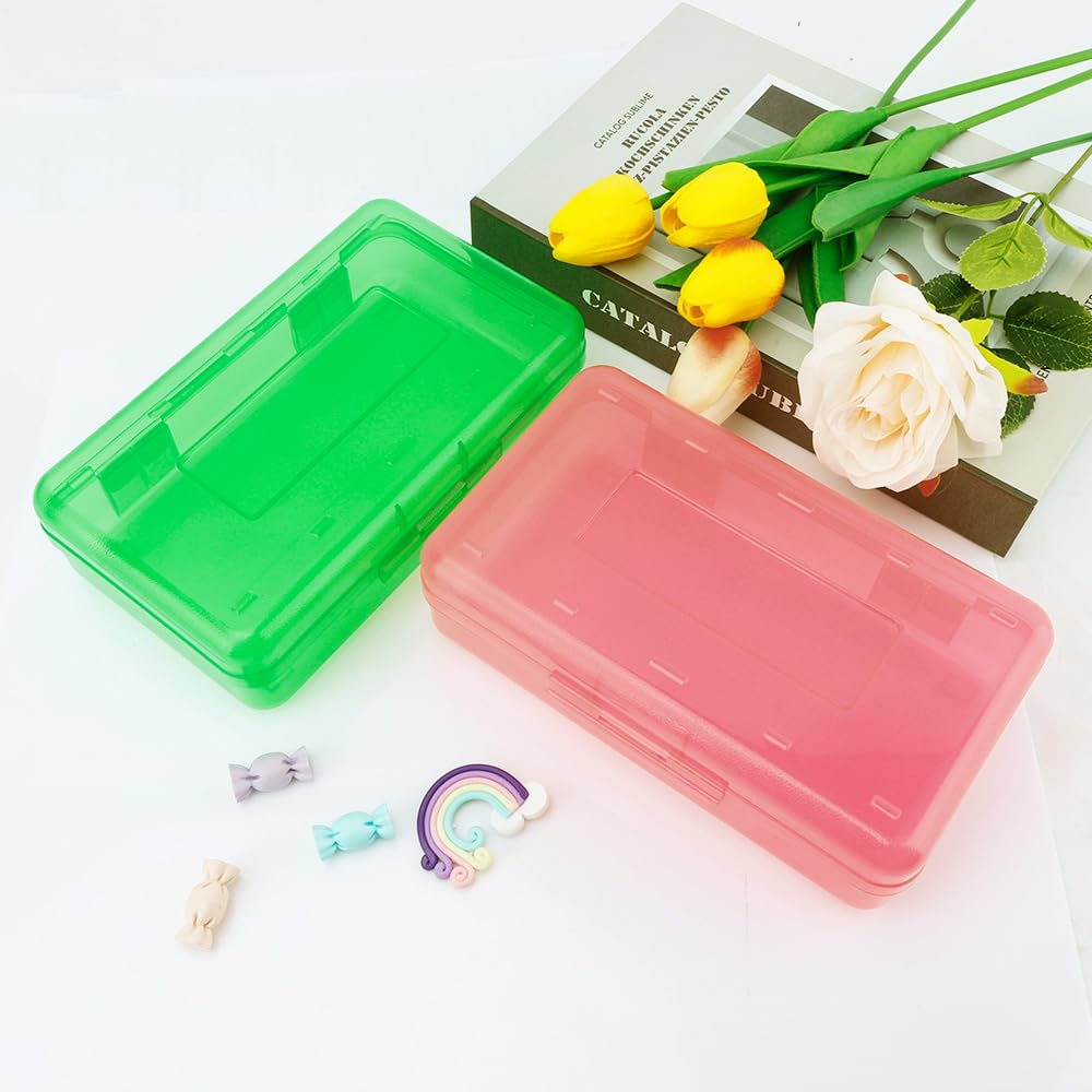 Pencil Case, Pencil Box, Clear Pencil Case, 3 Pack Plastic Pencil Case, Large Capacity Pencil Case, Crayon Box with Snap-tight Lid Stackable Design, Plastic Storage Box for School Office Supplies