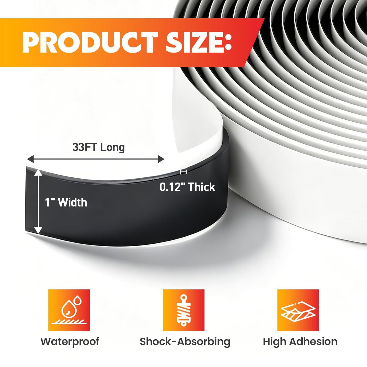 LLPT Butyl Tape Black 1 Inch x 33Ft Tight Seal for Leak Proof EPDM RV Repair Window Glass Boat Sealing Roof Pipe Patching(BST233)