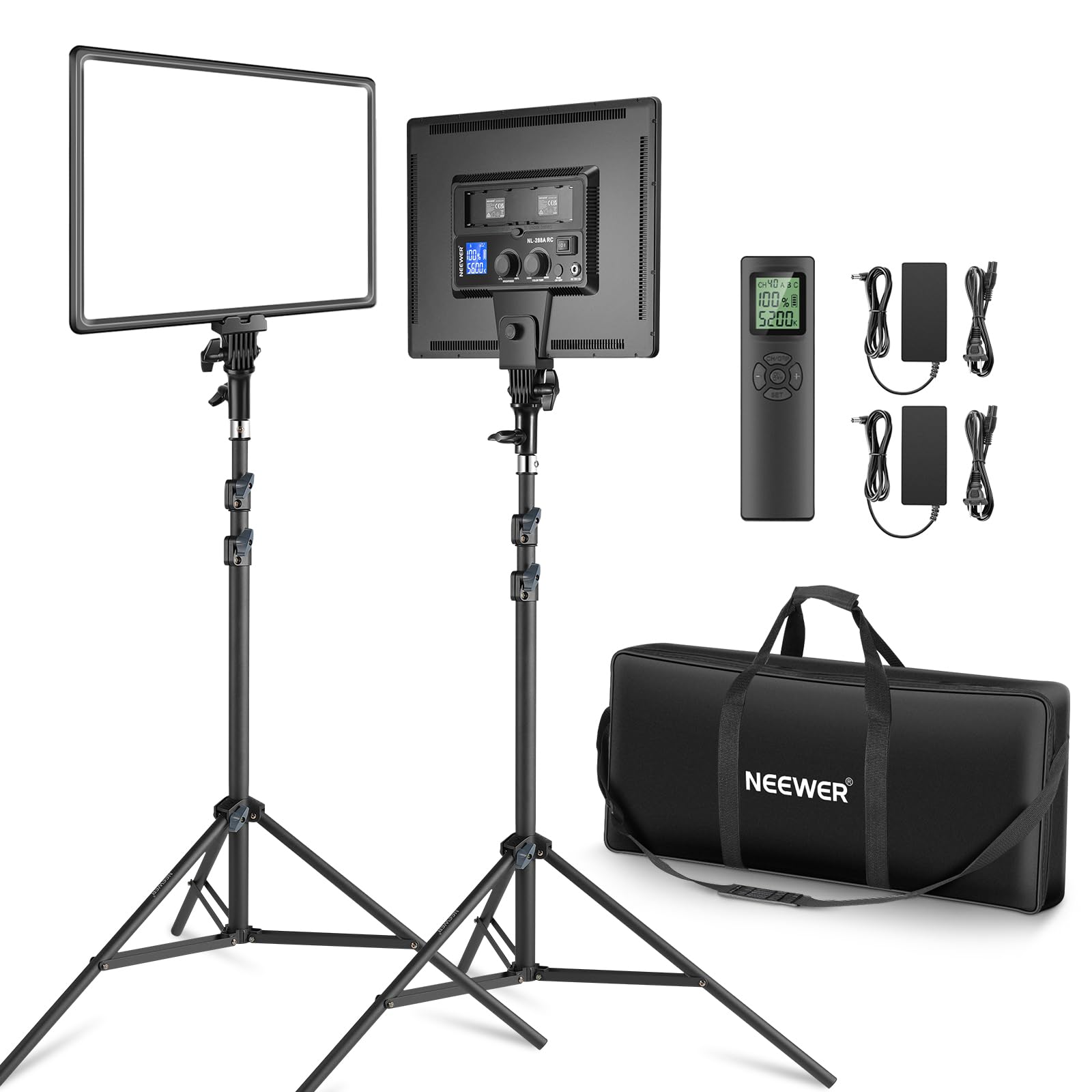 NEEWER RGB168 18.3" RGB LED Video Panel Light with App Control, Bluetooth, 2 Pack Tripod Stand Kit, 60W/360° Full Color/2500-8500K/CRI97+, Studio Photography/YouTube/Game Streaming