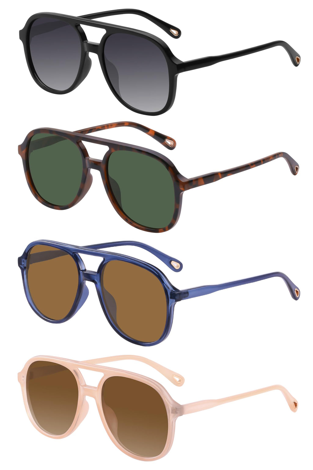 YDAOWKN Retro Square Aviator Sunglasses for Womens Mens Vintage 70s Double Bridge Sun Glasses