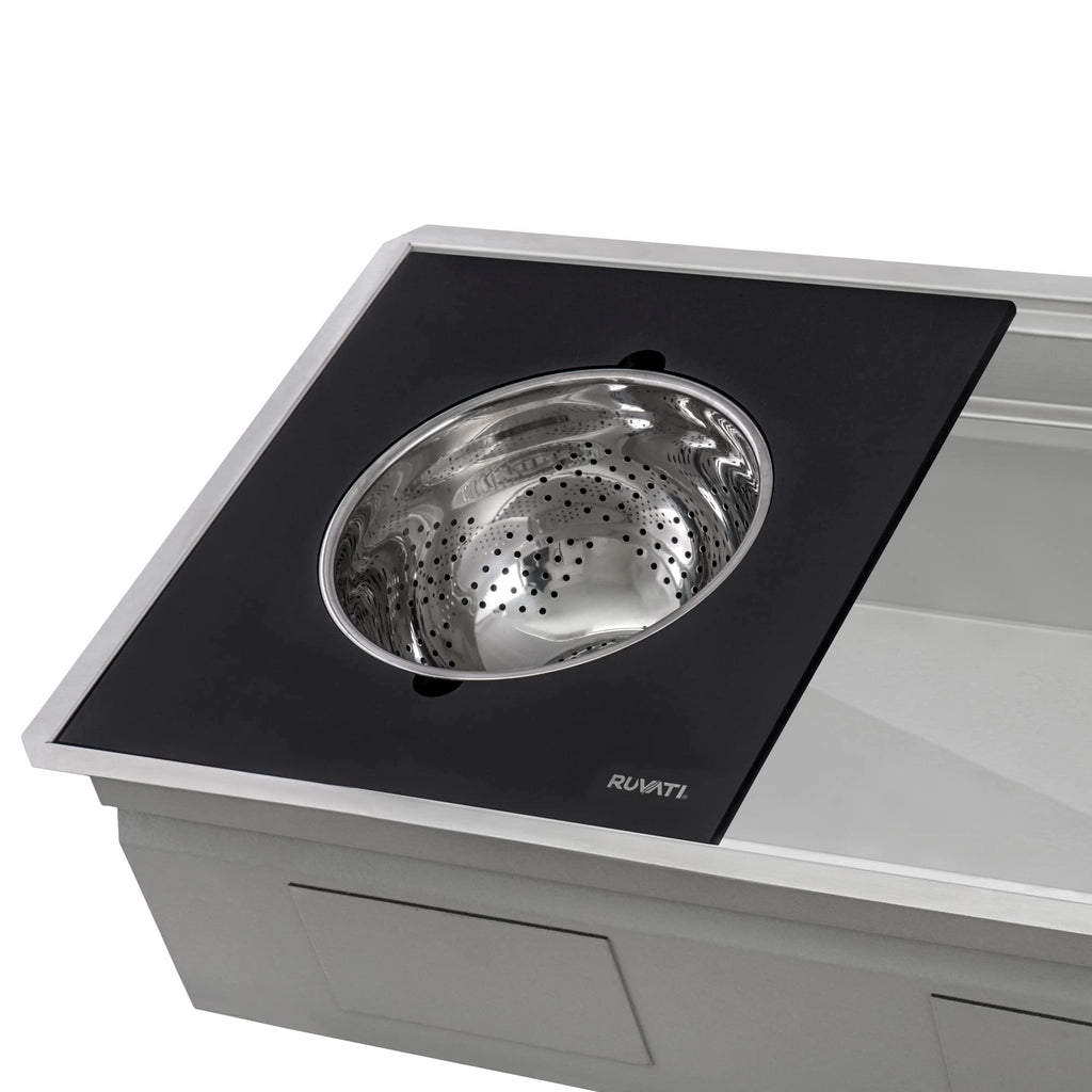 Ruvati 33-inch Workstation Kitchen Sink - Dual Tier Double Bowl Kitchen Sink - Low Divide Undermount Sinks - 16 Gauge Stainless Steel Kitchens Sinks - RVH8255