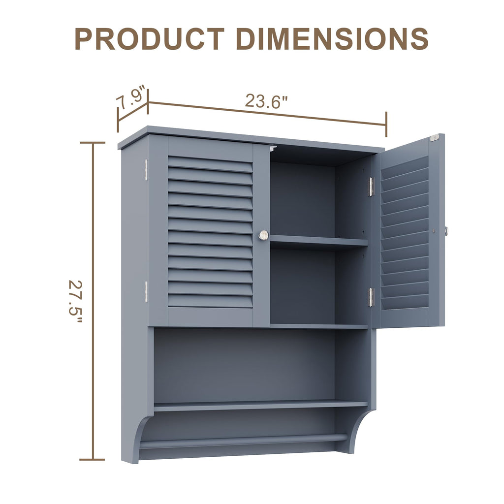 ChooChoo Bathroom Wall Cabinet, Medicine Cabinet, 2 Doors Over The Toilet Space Saver Storage Cabinet with Large Space, Black