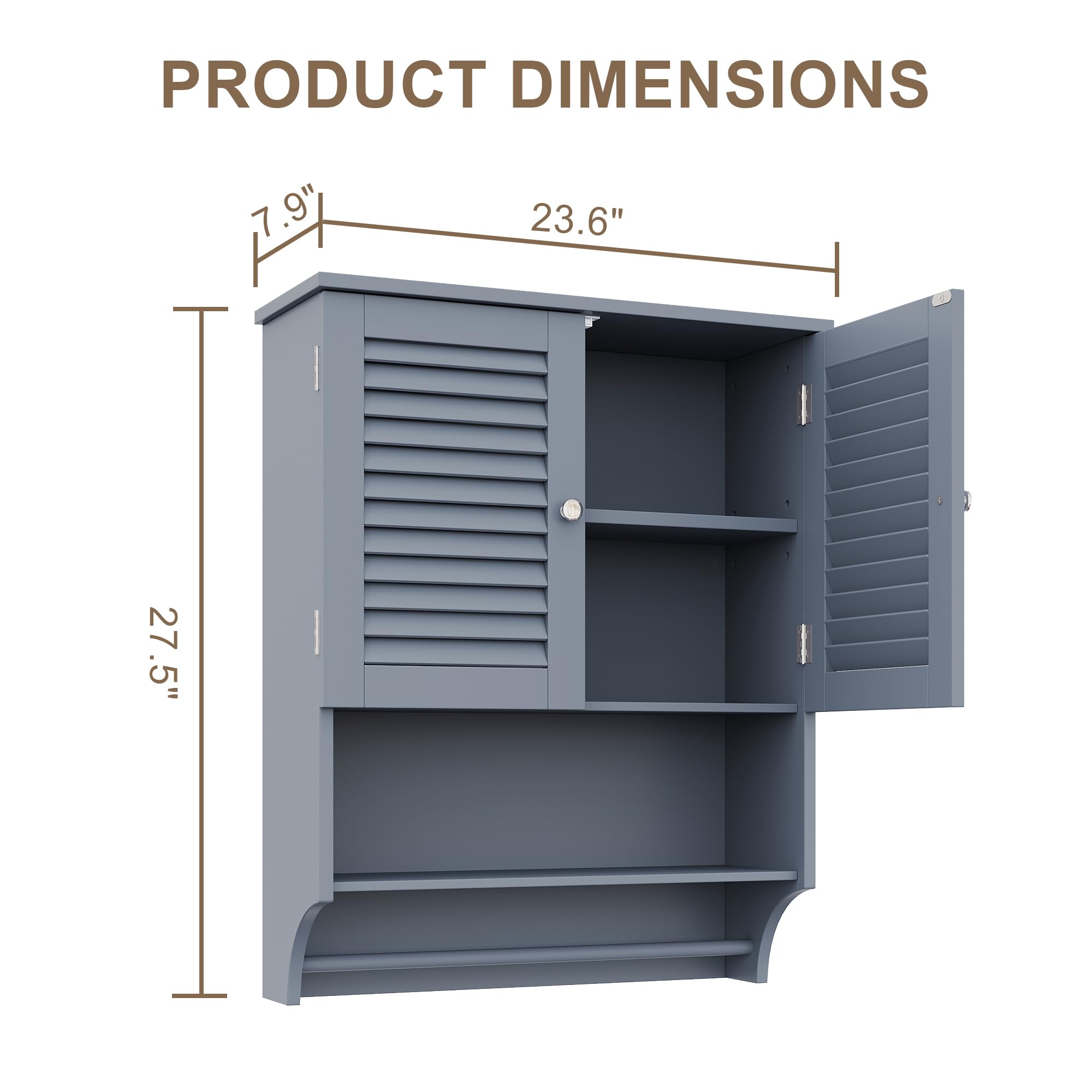 ChooChoo Bathroom Wall Cabinet, Medicine Cabinet, 2 Doors Over The Toilet Space Saver Storage Cabinet with Large Space, Black