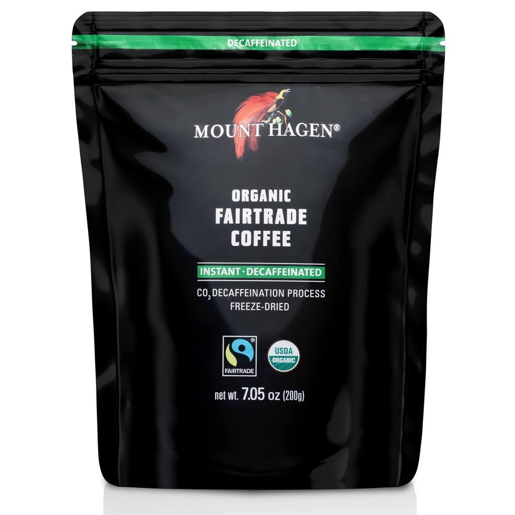 Mount Hagen 7.05oz Organic Freeze Dried Instant Caffeinated + Decaffeinated Coffee Resealable Pouch Bags - 2 Pack | Eco-friendly, Fair-Trade Coffee, Medium Roast Arabica Beans [2x7.05oz]