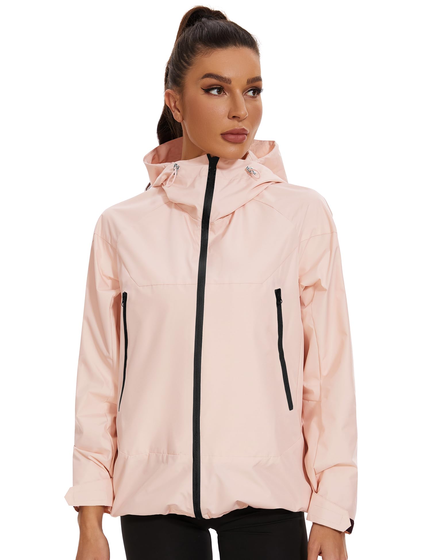 Avoogue Rain Jacket for Women Waterproof Lightweight Rain Coat Hiking Windbreaker Jacket with Hood