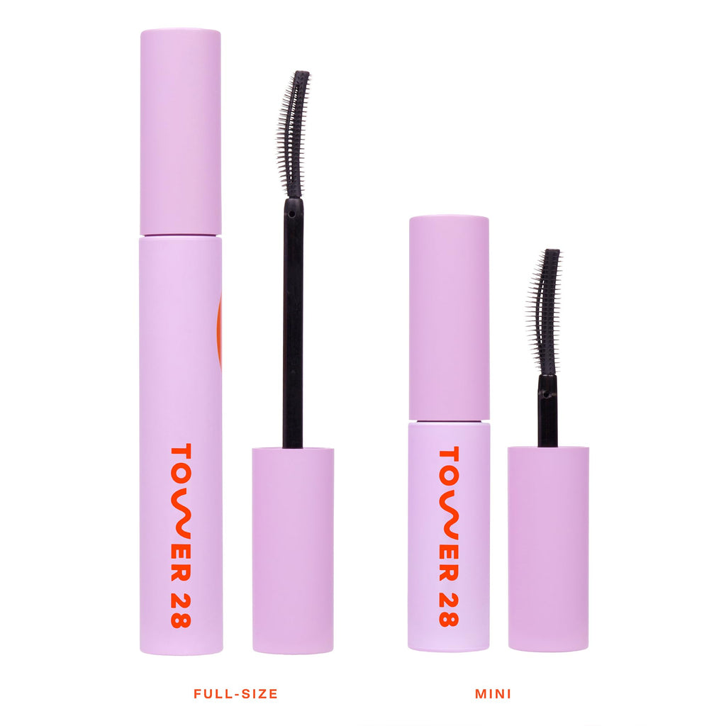 Tower 28 MakeWaves Vegan Black Mascara - Volumizing & Lengthening Mascara for Sensitive Eyes - With Aquaflex Technology for Humidity-Proof Lift - Hypoallergenic Eye Makeup - Jet (0.29 oz)