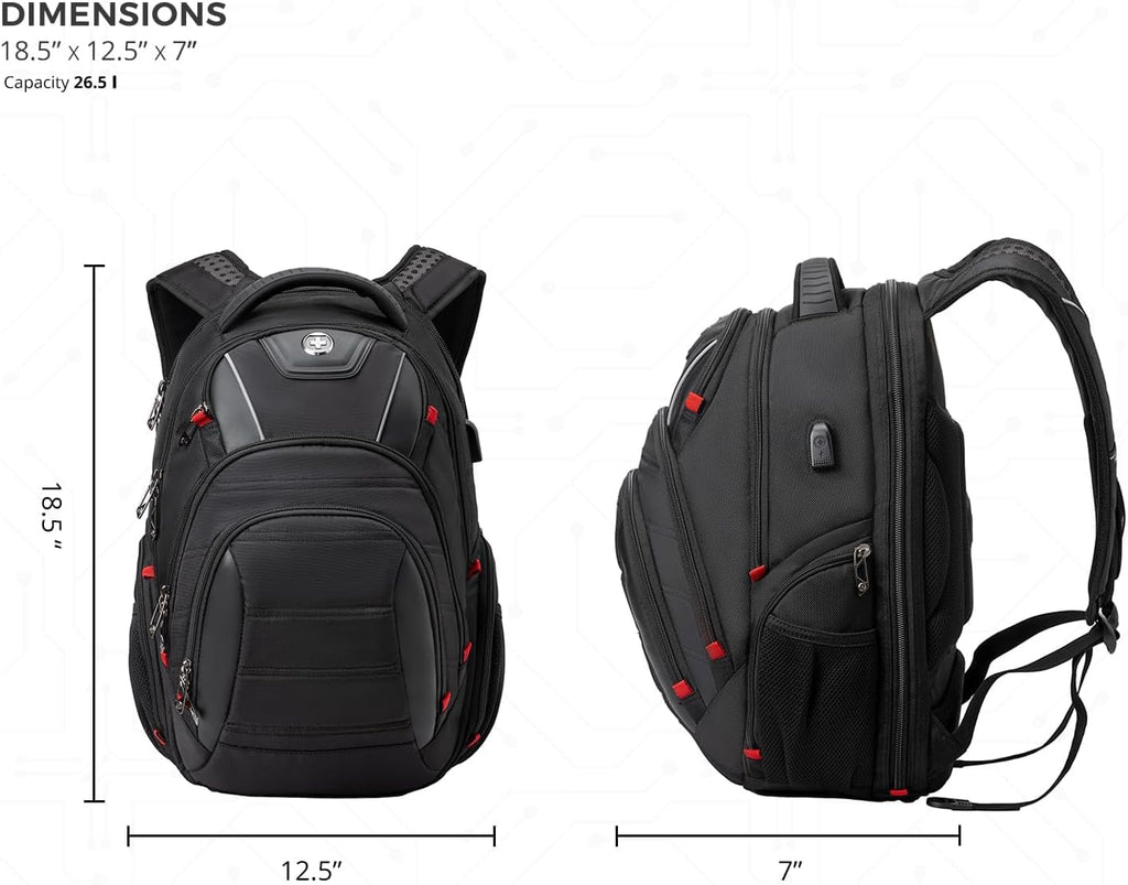 Swissdigital Design Travel Backpack for Women or Men, TSA Friendly USB Charging RFID Protection Business Carry on Bag Fits 15.6" Laptop Backpack Black | J14-BR
