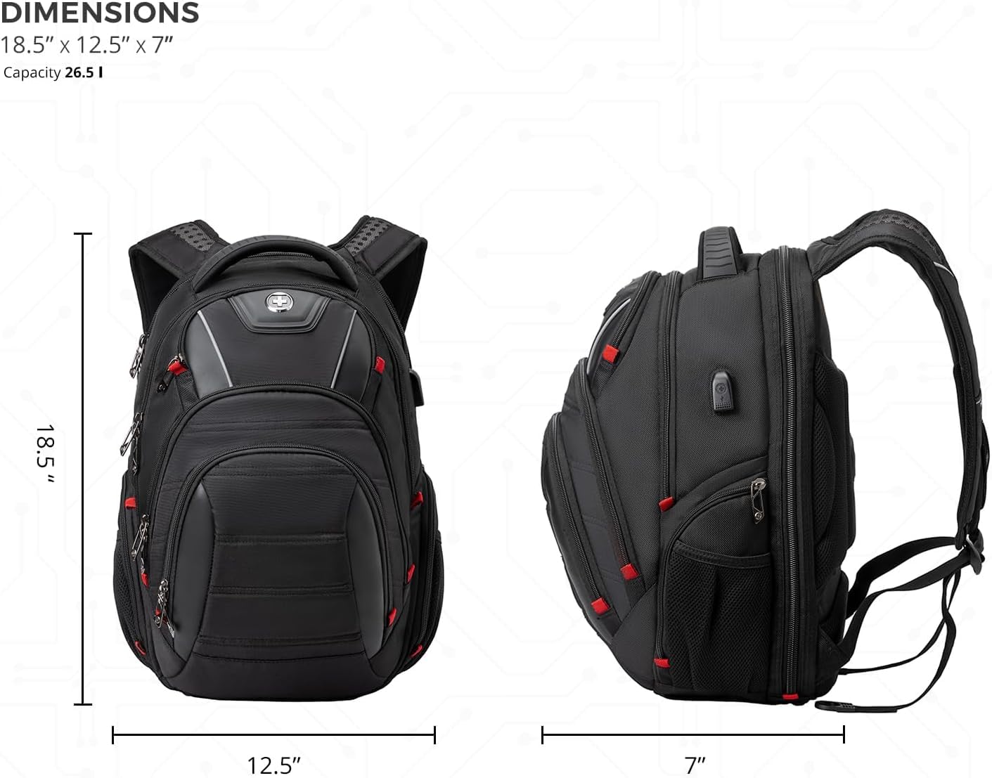 Swissdigital Design Travel Backpack for Women or Men, TSA Friendly USB Charging RFID Protection Business Carry on Bag Fits 15.6" Laptop Backpack Black | J14-BR