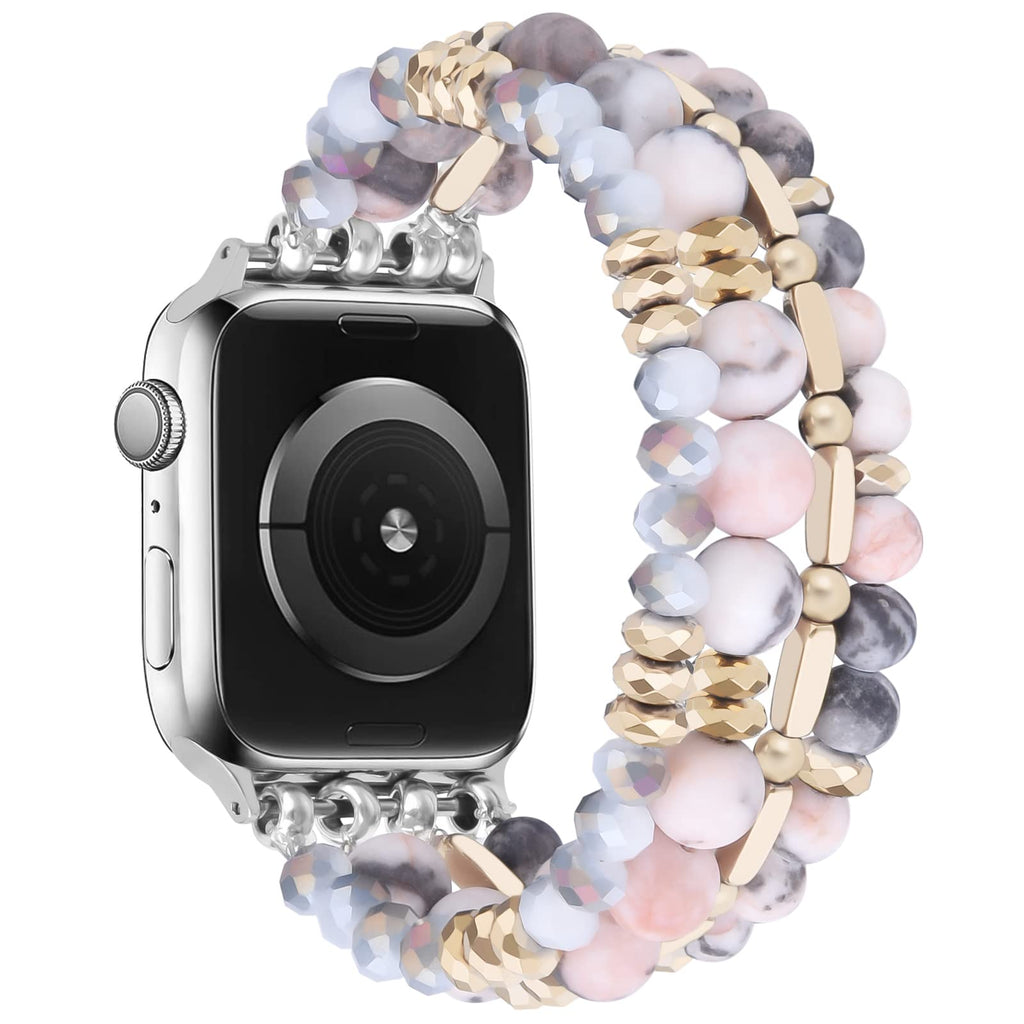 VISOOM Beaded Boho Bracelet Compatible for Apple Watch Band 40mm/38mm/41mm/42mm Series 11 10 9 8 7 SE Series 6/5/4 Women Fashion Cute Handmade Crystal Beads Stretchy Watch Strap for iWatch Bands 3/2/1