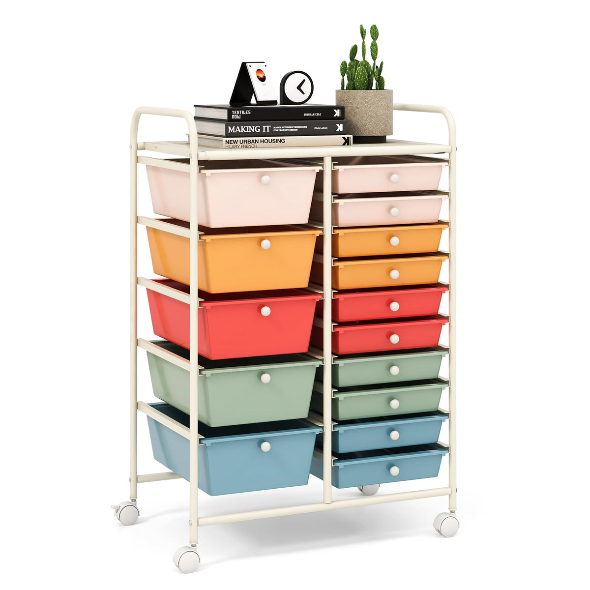 LDAILY 9 Drawer Rolling Storage Cart, Rolling Cart with Drawers for Classroom, Art Supply Craft Organizer on Wheel with Metal Frame & Handles for Home Office School
