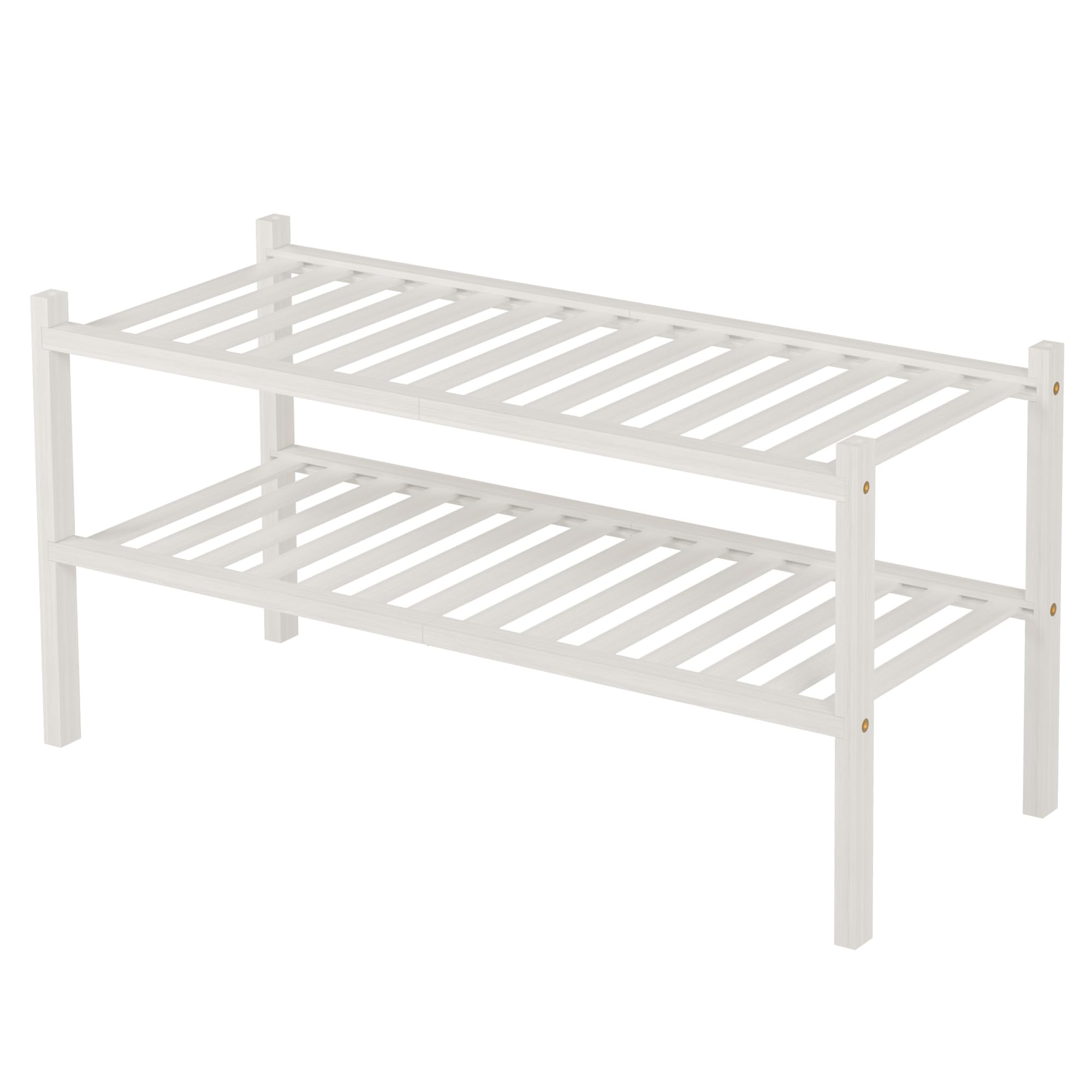 ROMGUAR CRAFT 2-Tier Bamboo Long Shoe Rack, Free Standing Wood Shoe Shelf Storage Organizer for Closet Entryway Stackable 35"x11"x13" (Black)