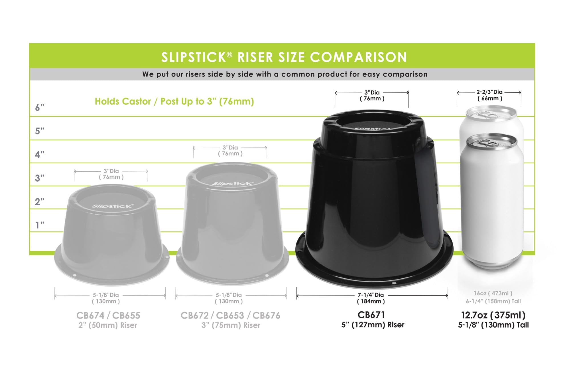 Slipstick CB674 Premium 2 Inch Furniture Risers/Bed Raisers with Steel Reinforced Top (4 Pack) Adds 2" Height, Supports 2,640 Pounds, Stackable with CB671