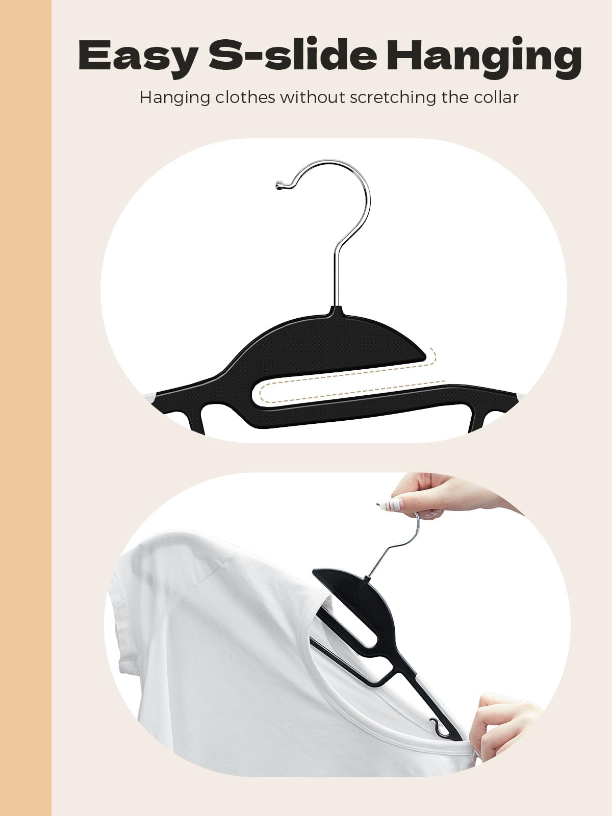 HOUSE DAY Slim Plastic Hangers with Non Slip Rubber Pads, 30 Pack, Black | Space saving closet organizer, heavy duty S-shape, rubber grip pads help keep shirts, suits, coats, pants, skirts in place