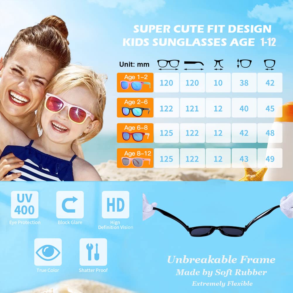 Pro Acme Kids Polarized Sunglasses, Flexible TPEE Frame Shades for Toddler Girls Boys, Ages 3-12