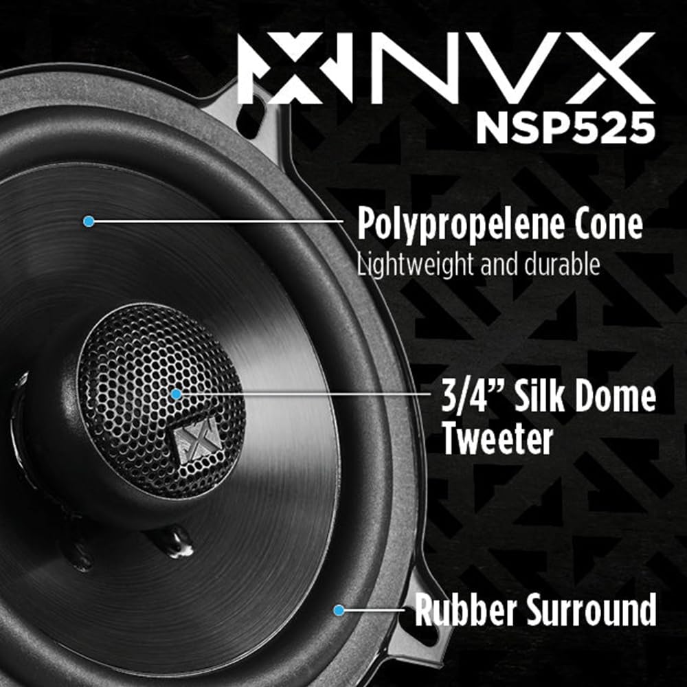NVX NSP35 3.5" Car Speakers, 200W Max, 70W RMS, 2-Way Coaxial w/Silk Dome Tweeters & Built-in X-Overs, Easy to Install in Cars/Trucks/Doors (Pair)