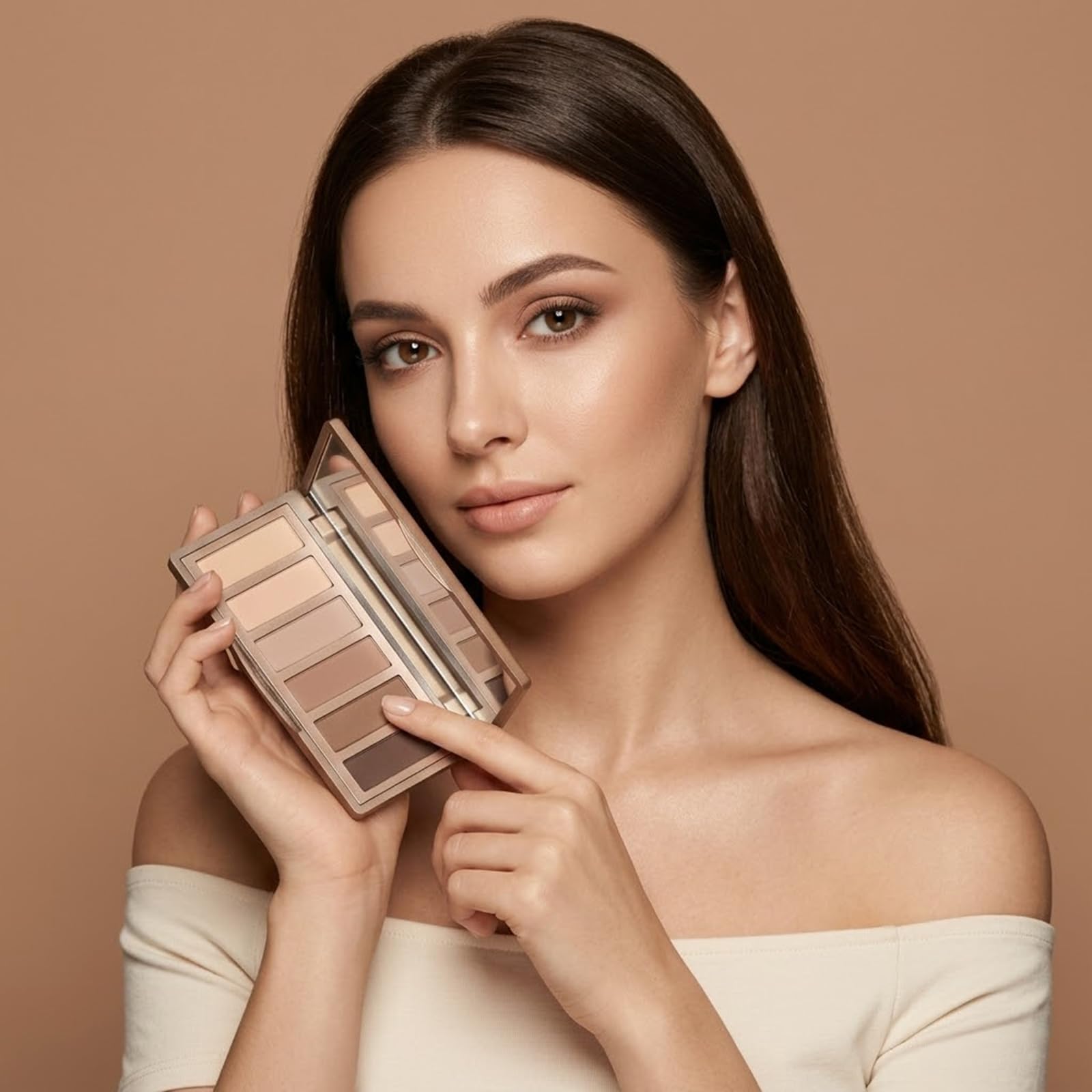Erinde 10 Colors Eyeshadow Palette Makeup - Matte Shimmer Glitter Eye Shadow Korean Makeup, Ultra-Blendable, High Pigmented, Natural-Looking, Peach Brown Eyeshadow Pallet with Brush, Peach Color