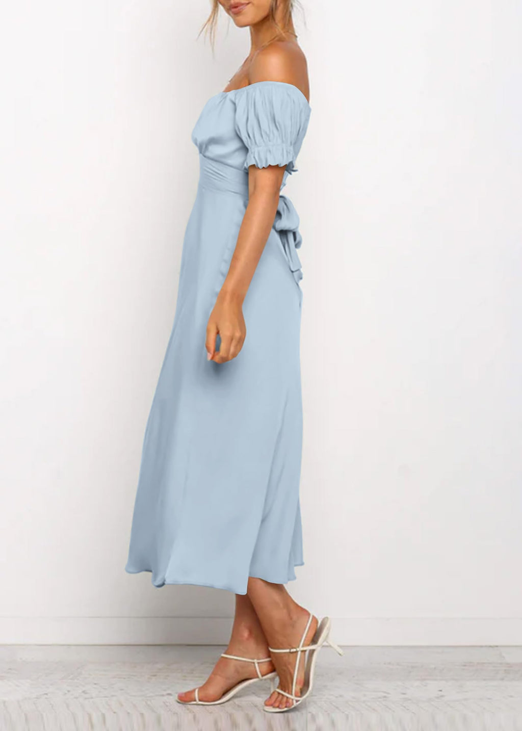 KIRUNDO Women's 2026 Spring Summer Satin Wedding Guest Midi Dress Off The Shoulder Wrap Party Cocktail Formal Prom Dresses