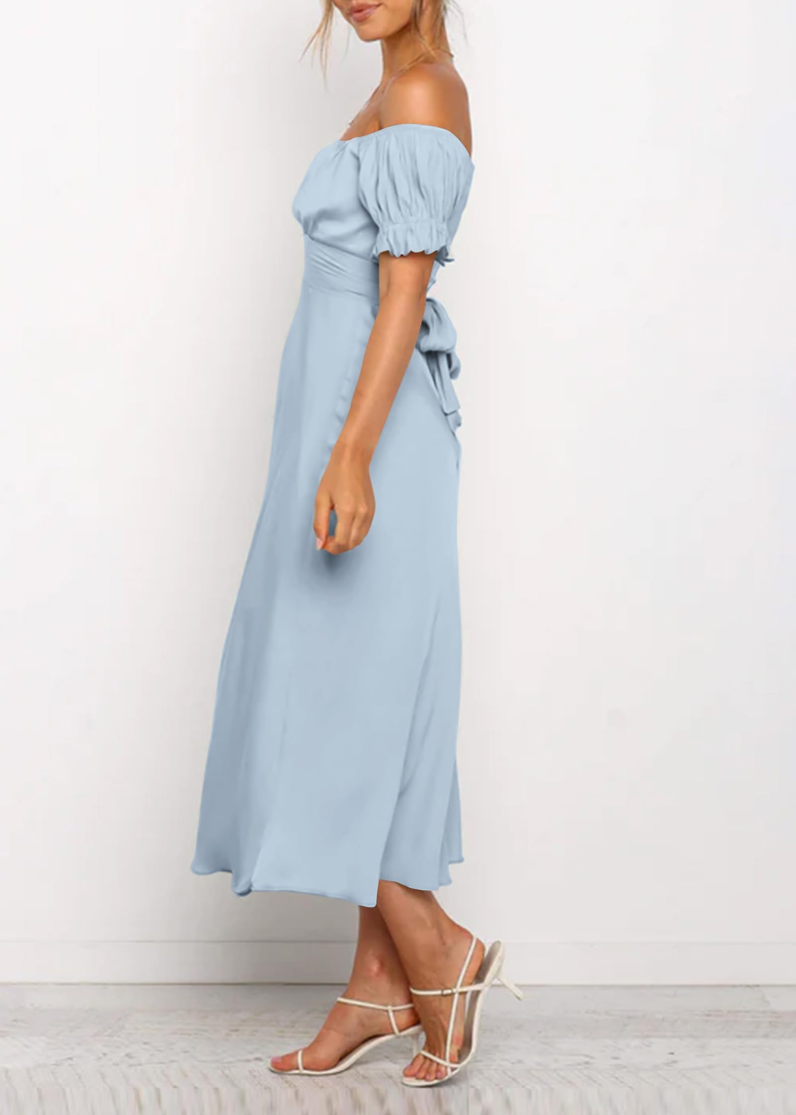 KIRUNDO Women's 2026 Spring Summer Satin Wedding Guest Midi Dress Off The Shoulder Wrap Party Cocktail Formal Prom Dresses