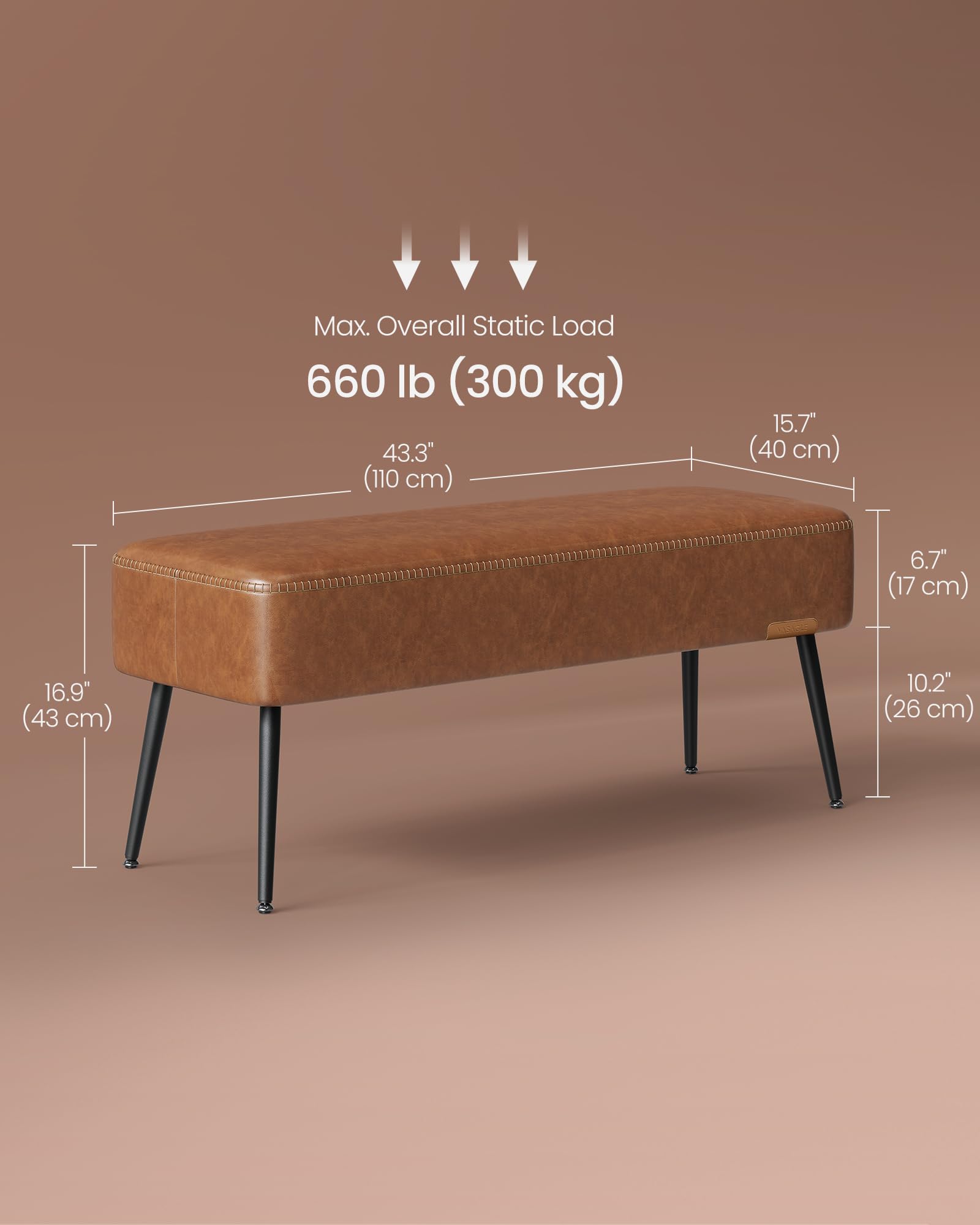 VASAGLE EKHO Collection - Storage Ottoman Bench, Entryway Bedroom Bench, 15 Gallons, Synthetic Leather with Stitching, Mid-Century Modern, Safety Hinges, Loads 660 lb, Caramel Brown ULOM074K01