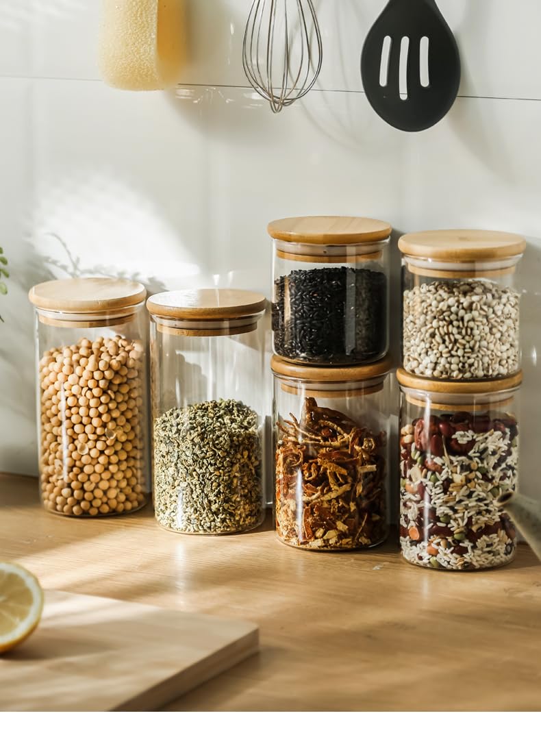 SHOWIN 73oz Glass Pasta Storage Jars, Tall Glass Jars with Bamboo Lids, Spaghetti Container, Set of 3, Kitchen Storage Containers for Pasta, Pantry Organizers