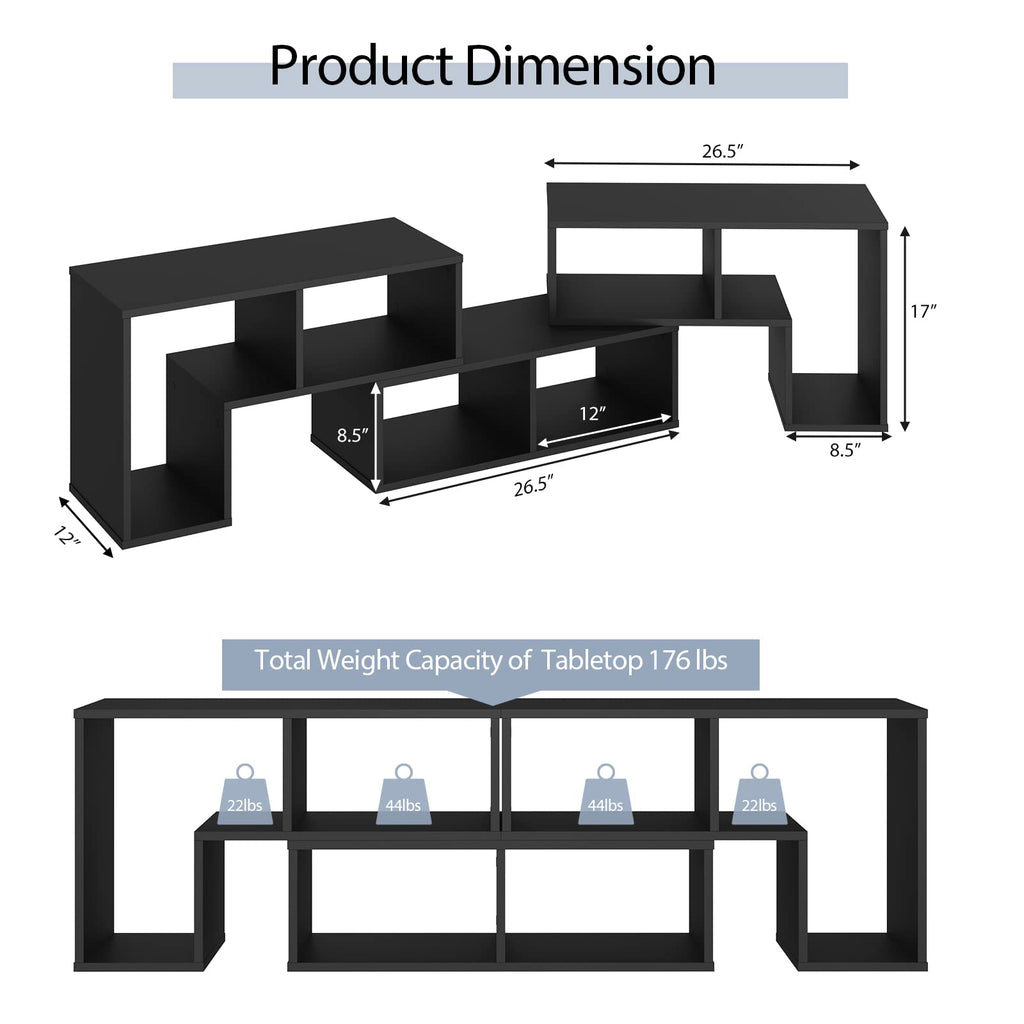 Tangkula 3 Pieces Console TV Stand, Free-Combination Entertainment Center for 50 55 60 65 Inch TV, Minimalist Modern TV Media Stand, DIY Open Storage Bookcase Shelf for Living Room (Black)