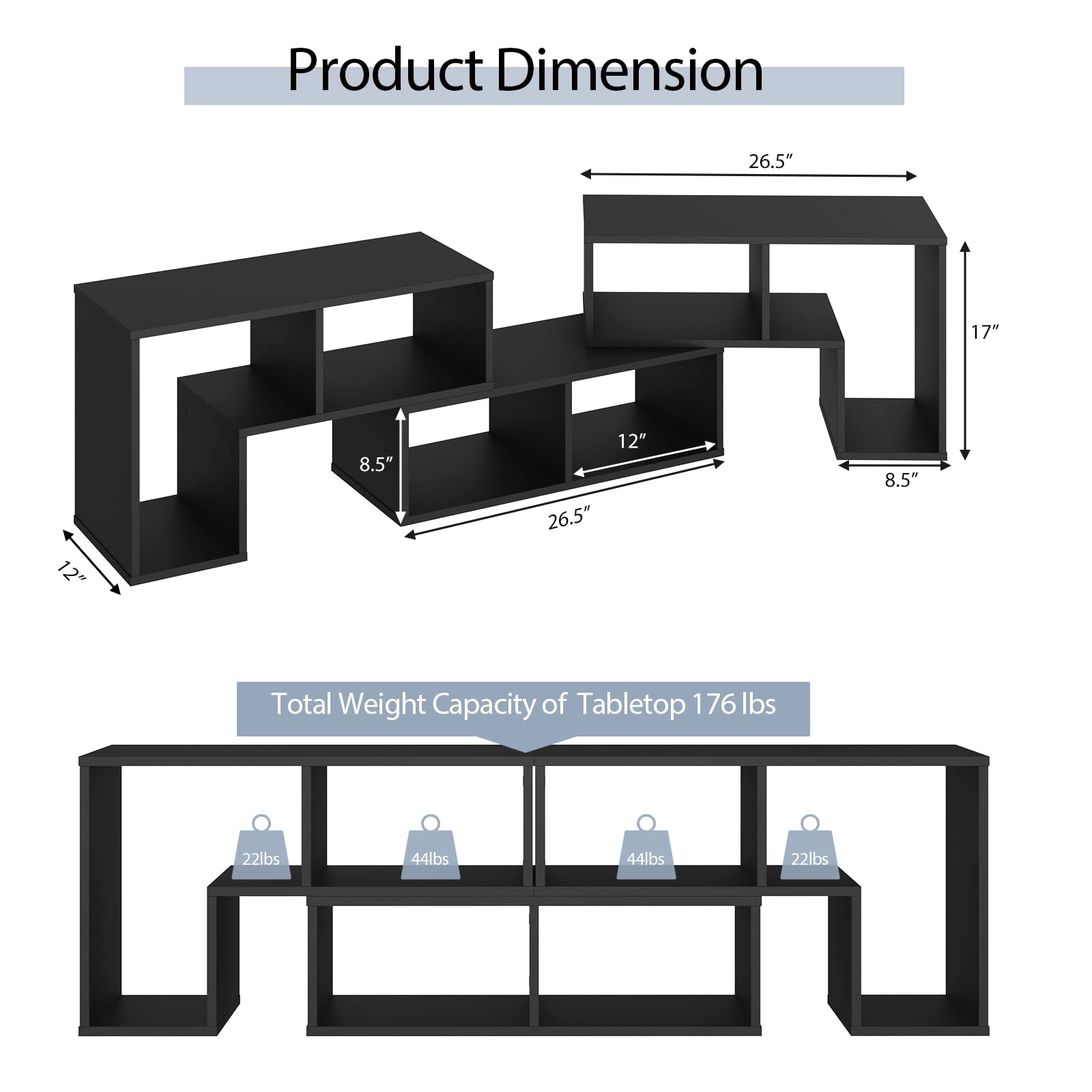 Tangkula 3 Pieces Console TV Stand, Free-Combination Entertainment Center for 50 55 60 65 Inch TV, Minimalist Modern TV Media Stand, DIY Open Storage Bookcase Shelf for Living Room (Black)