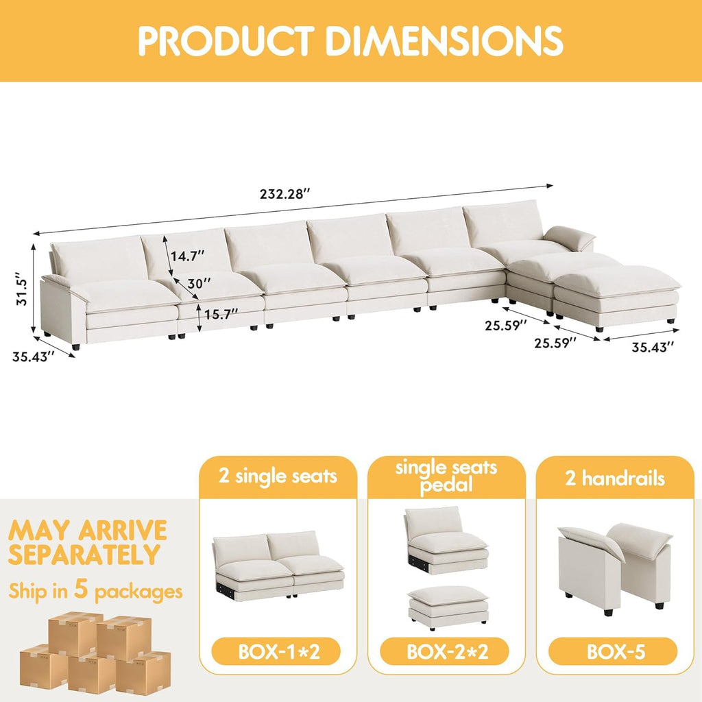 Homall 80" Modular Sectional Sofa, Loveseat Sofa Couch with Double-Layer Cushion, DIY Combination Chenille Deep 2-Seat Cloud Couch for Living Room, Apartment (Bright Grey, Loveseat Sofa)