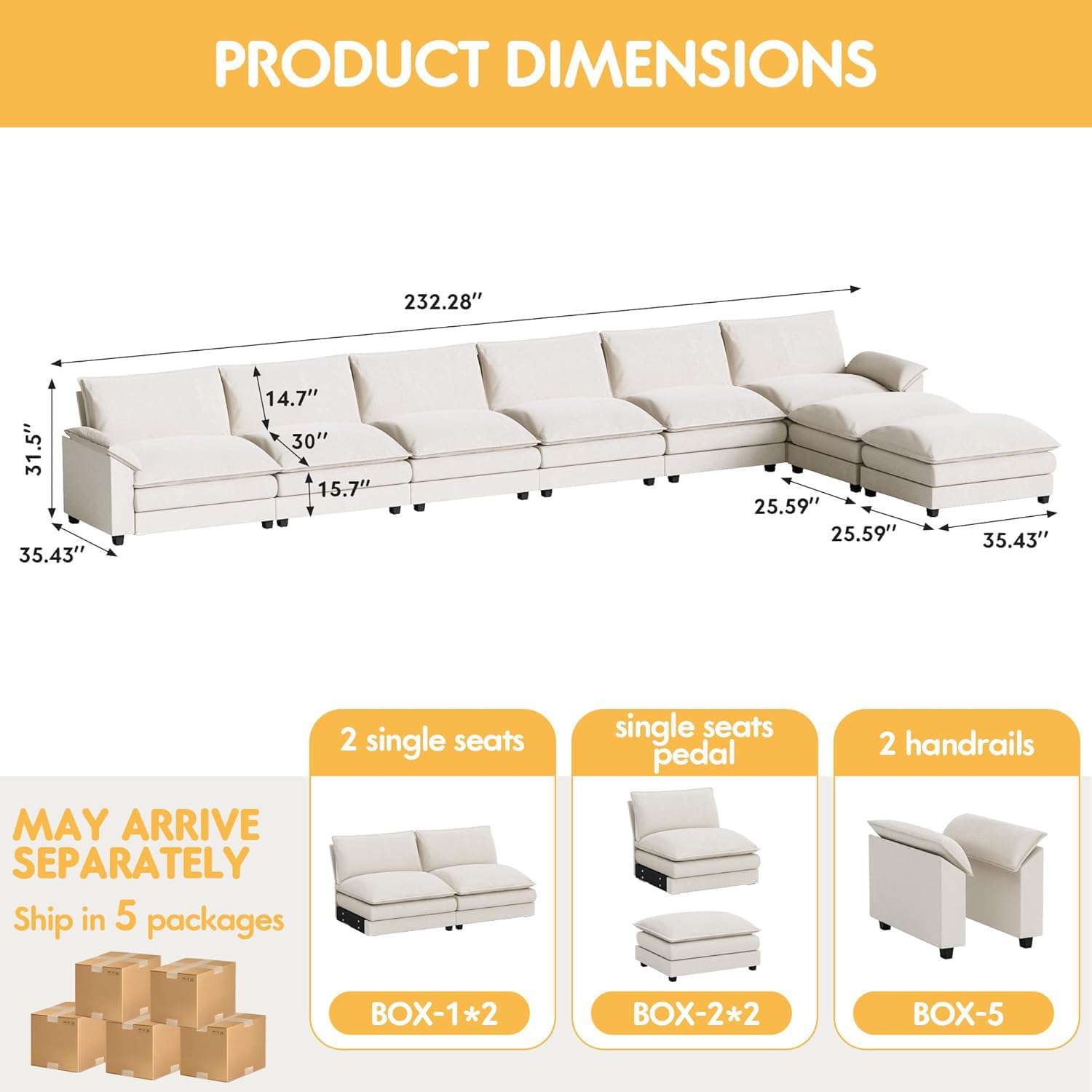 Homall 80" Modular Sectional Sofa, Loveseat Sofa Couch with Double-Layer Cushion, DIY Combination Chenille Deep 2-Seat Cloud Couch for Living Room, Apartment (Bright Grey, Loveseat Sofa)