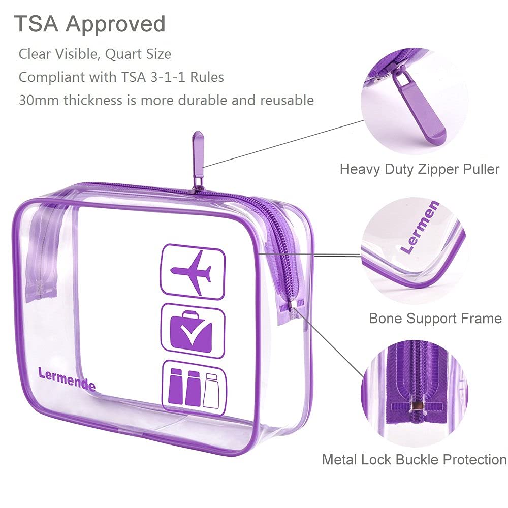 Lermende 2pcs Clear Toiletry Bag TSA Approved Travel Bag,Carry On for Travel,Airport Airline Accessories Compliant Bag,Quart Sized Makeup Cosmetic bag Women Men (Black, 2 Pack)