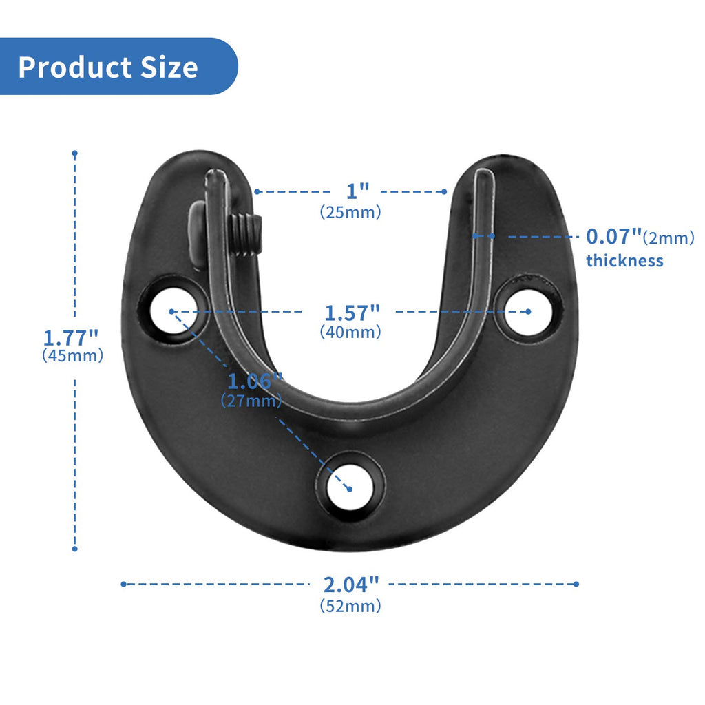Rise Age Stainless Steel Closet Rod Brackets, 1 Inch Diameter Support 2 Pcs, Heavy Duty Curtain Rod Holder, Black End Support With Screws